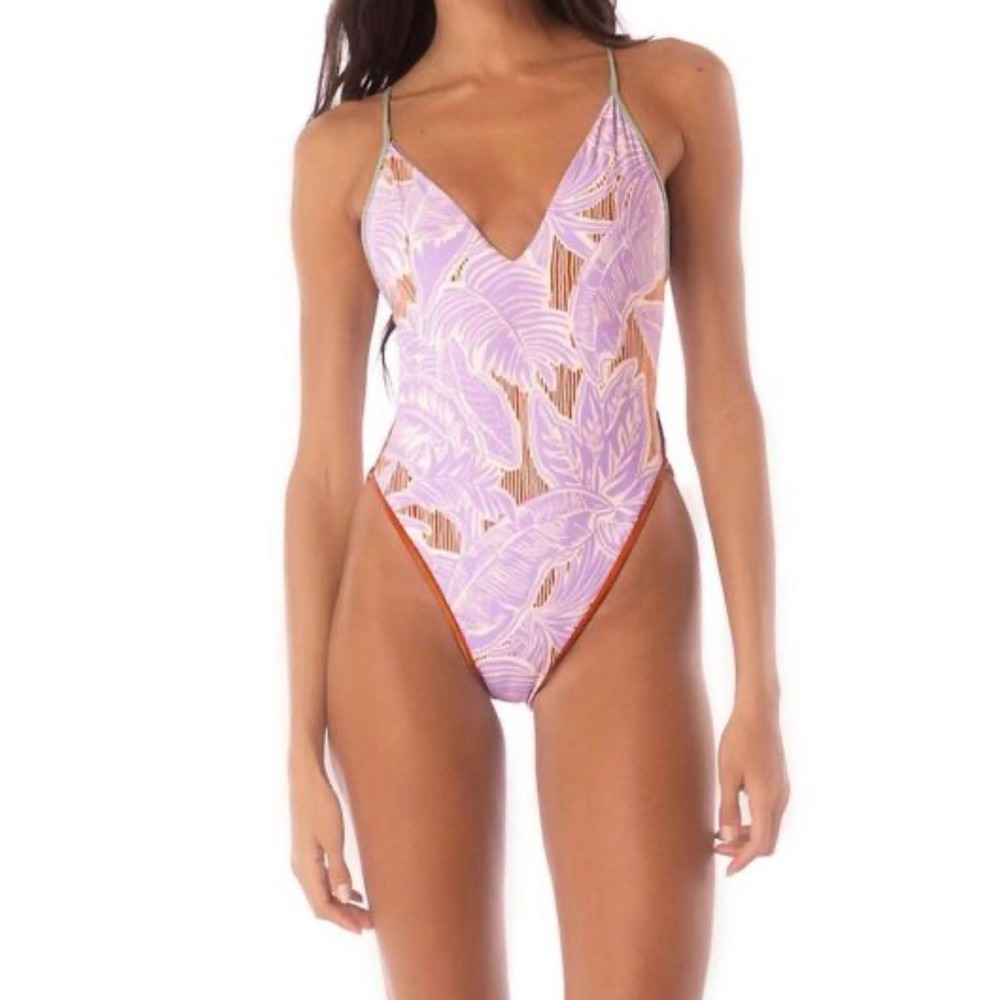 Maaji Reversible Wisteria Mae One Piece Swimsuit Purple Botanical Print Large